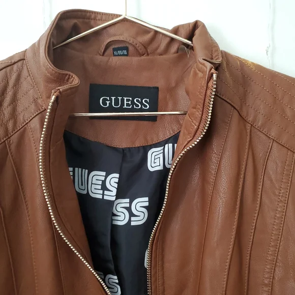 NWT Guess Women's Faux Leather Moto Jacket in Cognac Brown Size XL - Picture 5 of 9